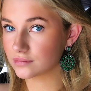 Green gem leaf hoop cz earrings